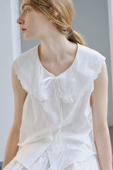 Floral Trimmed Lace-Up Top