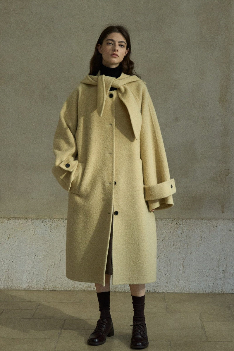 Hooded-Scarf Patch-Pocket Coat