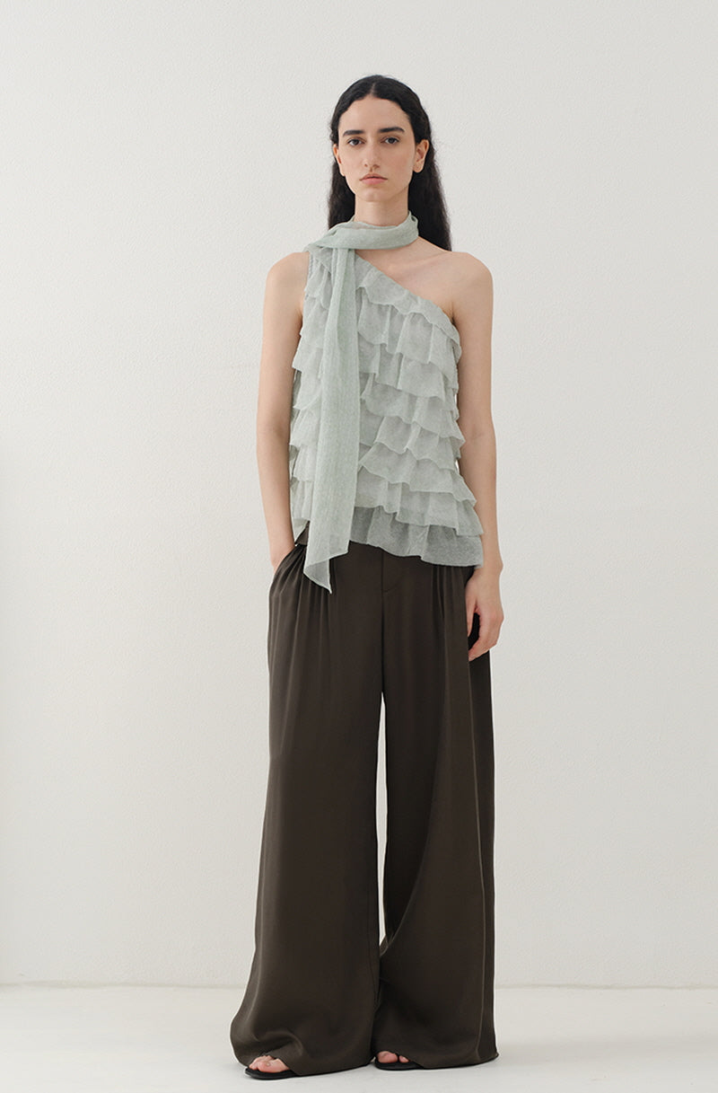 Asymmetrical Ruffle Slanted-Shoulder Top