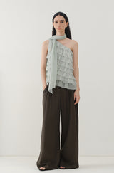 Asymmetrical Ruffle Slanted-Shoulder Top