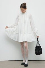 Sheer Pleated Midi Cardigan Dress