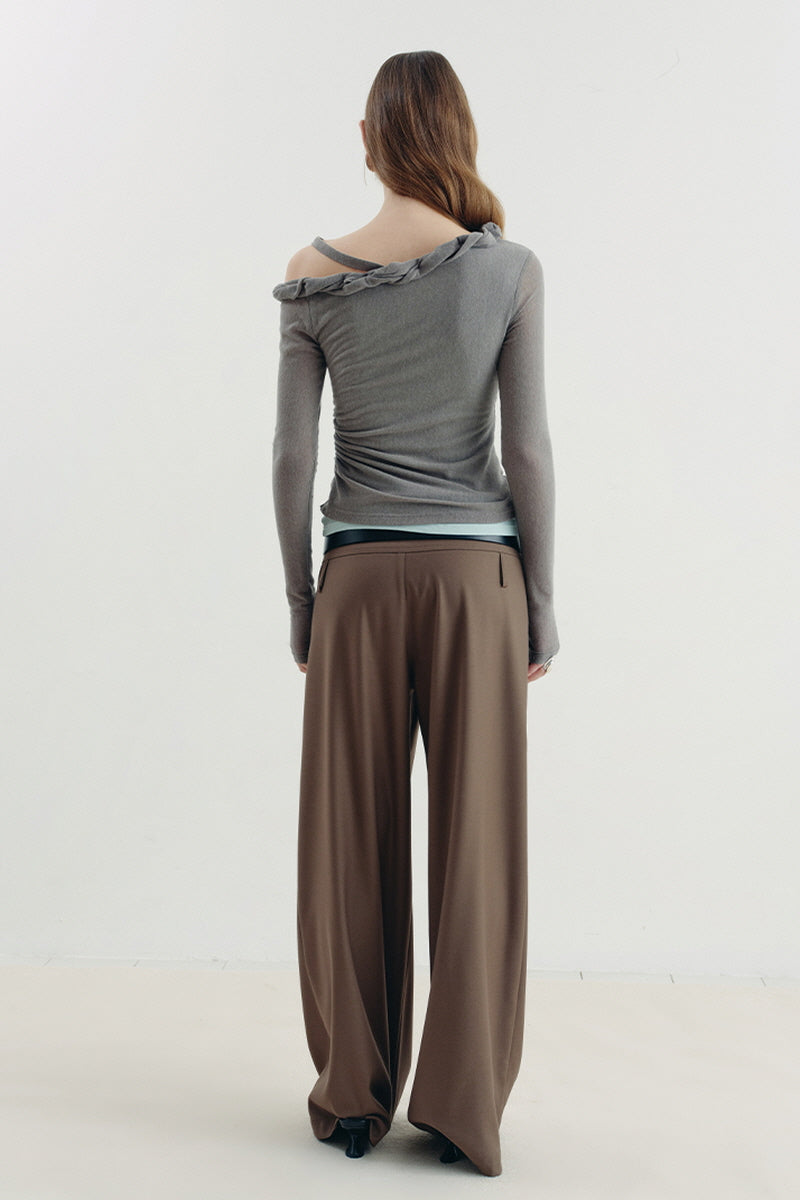 Twisted Neck Asymmetrical Contrast Knit Top