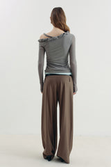 Twisted Neck Asymmetrical Contrast Knit Top