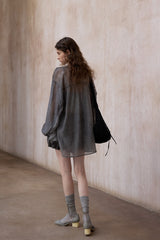 Lace-Up Shredded Cardigan