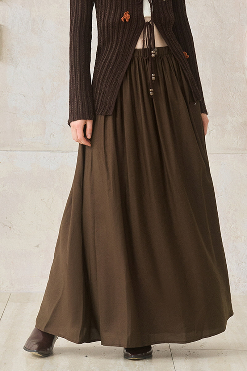 Pleated High-Waist Midi Skirt