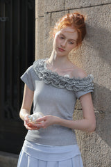 Korean Slim Off-Shoulder Ruffle Shirt