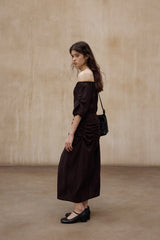 Crumpled Pleated One-Shoulder Maxi Dress