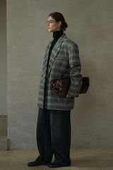 Retro Plaid Wide-Shoulder Suit Jacket
