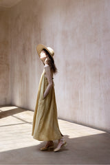 Pleated Backless Slip Dress