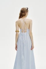 Striped Backless Slip Dress