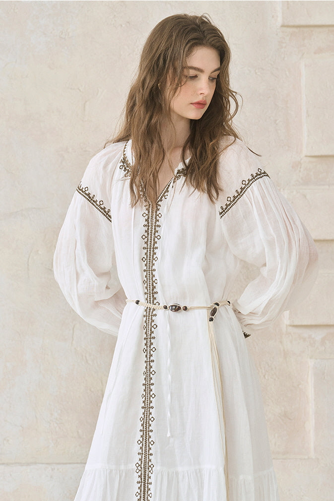 Contrast Embroidery Maxi Dress