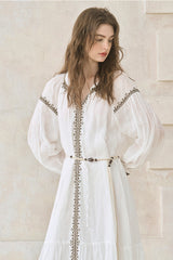 Contrast Embroidery Maxi Dress