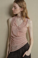 Asymmetrical Hem Pleated Streamer Halterneck Vest
