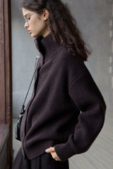 Stand-Collar Dropped-Shoulder Knit Cardigan