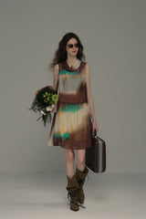 Smudge Lapel Sleeveless Vest Dress