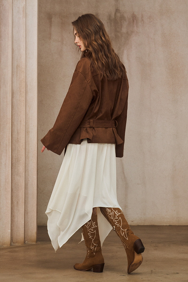Irregular Waist-Seal Midi Skirt