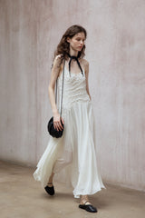 Pleated Asymmetrical Midi Slip Dress