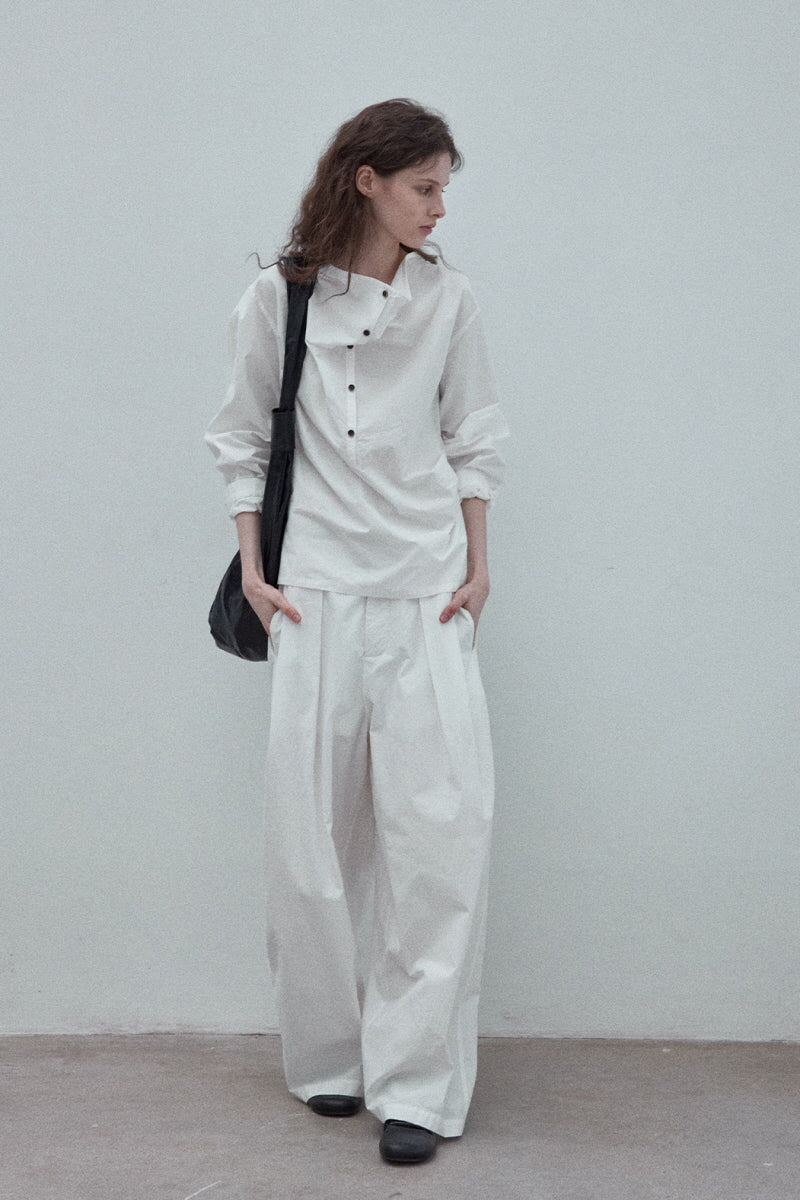 Pleated Wide-Leg Floor-Length Pants