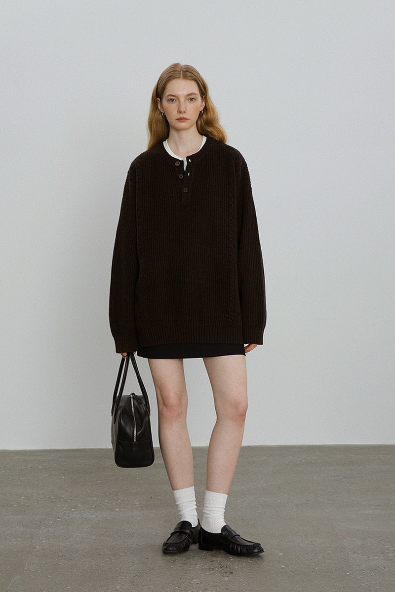 Henry Collar Cable Pullover Sweater