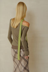 Slanted Shoulder Contrast Panel Knit Top
