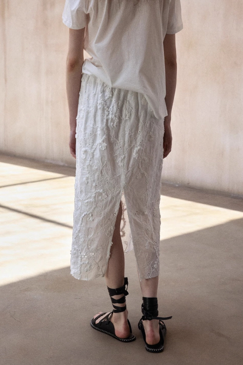 Embroidered Slit Midi Skirt
