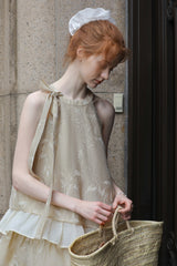 Halterneck Bow Tie Multi-layered Patchwork Dress