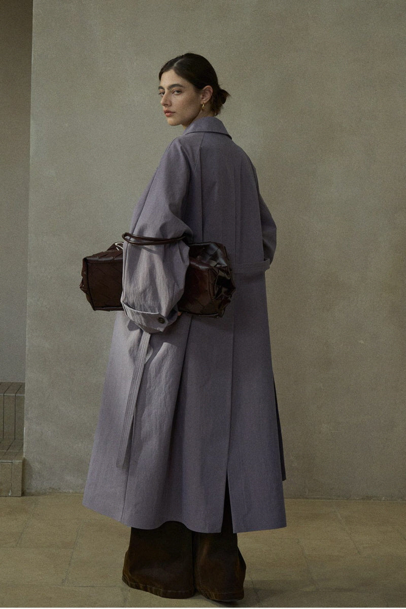 Waist-Textured Long Trench Coat