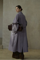 Waist-Textured Long Trench Coat