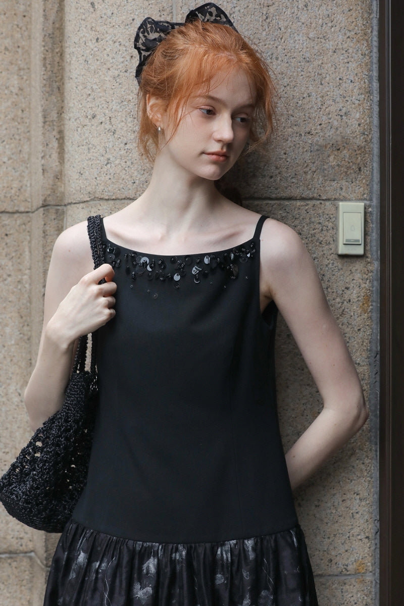 Beaded Spliced Slip Dress