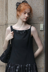 Beaded Spliced Slip Dress