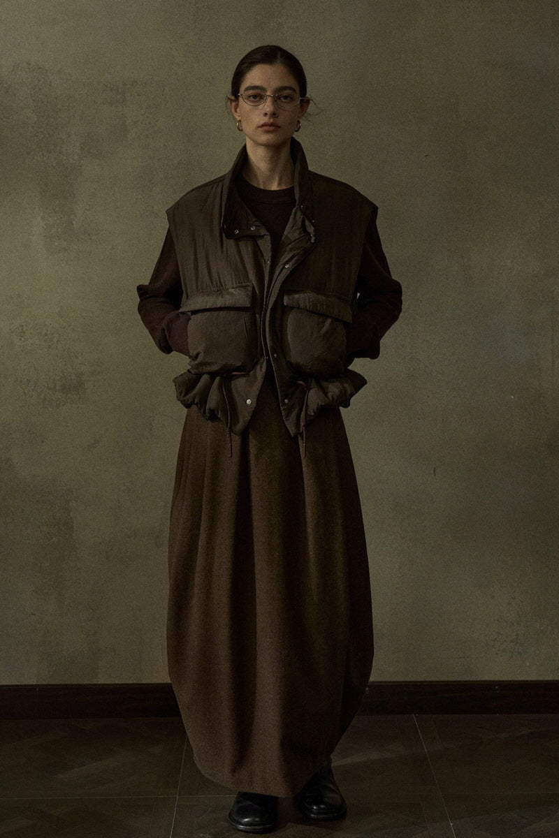 Stand-Collar Cinched-Waist Padded Vest