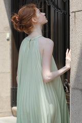 Gradient Pleated Halterneck Dress