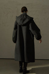 Hooded Elastic Cuff Long Coat