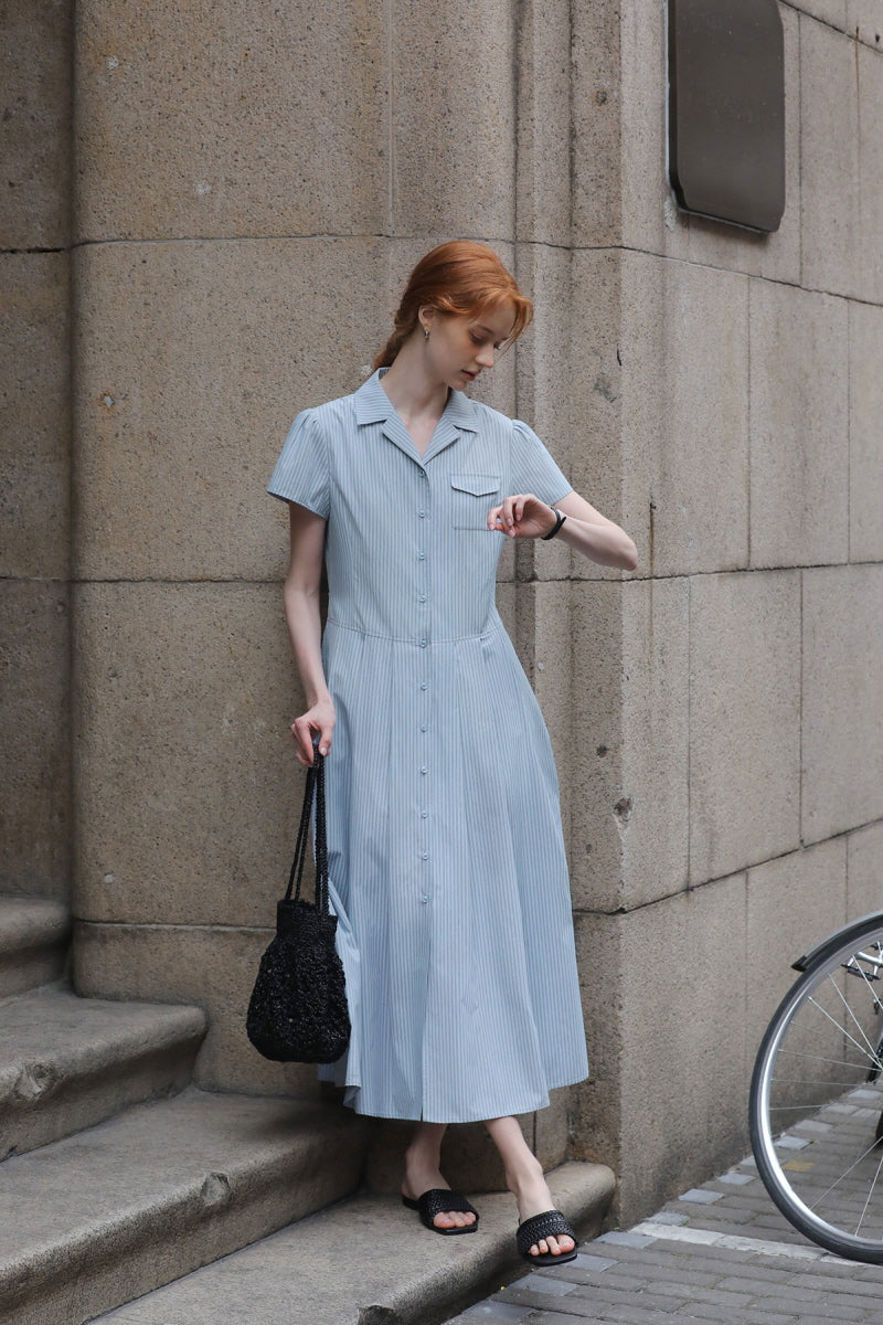 Simple Suit Collar Short Sleeve Shirt Dress