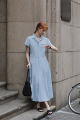 Simple Suit Collar Short Sleeve Shirt Dress