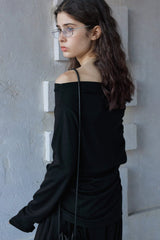 Lazy Irregular Collar Pleated Knitted Top