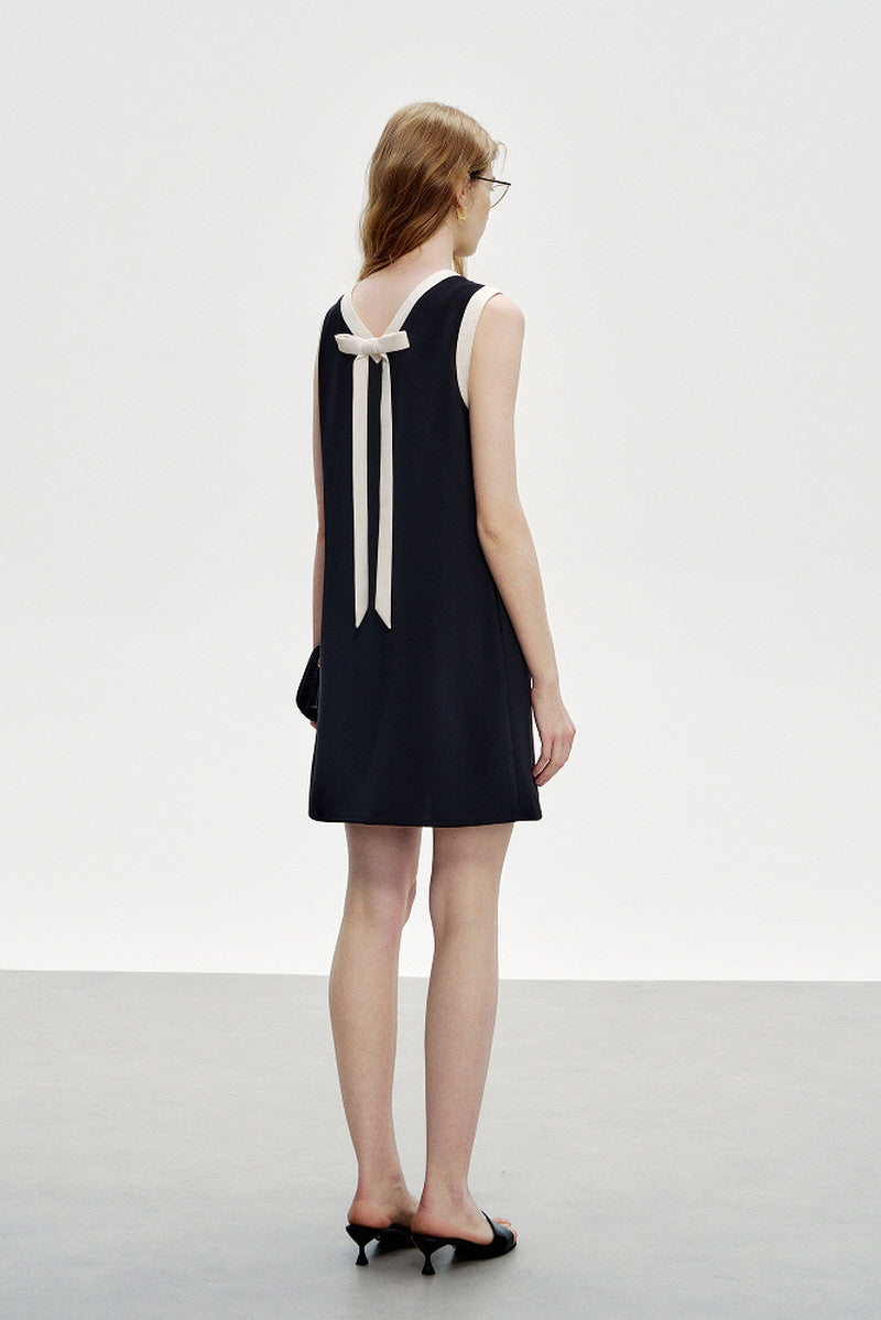 Contrast Back Bow Short Dress