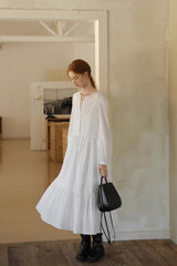 Tie-Waist Cake Hem Long Sleeve Dress