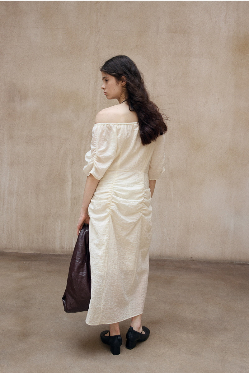 Crumpled Pleated One-Shoulder Maxi Dress