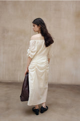 Crumpled Pleated One-Shoulder Maxi Dress
