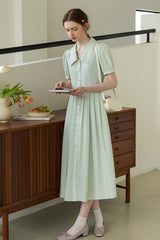 French Puff Sleeve Waist Shirt Dress