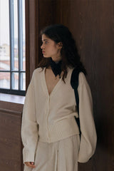 Saddle-Shoulder Pocket V-Neck Cardigan