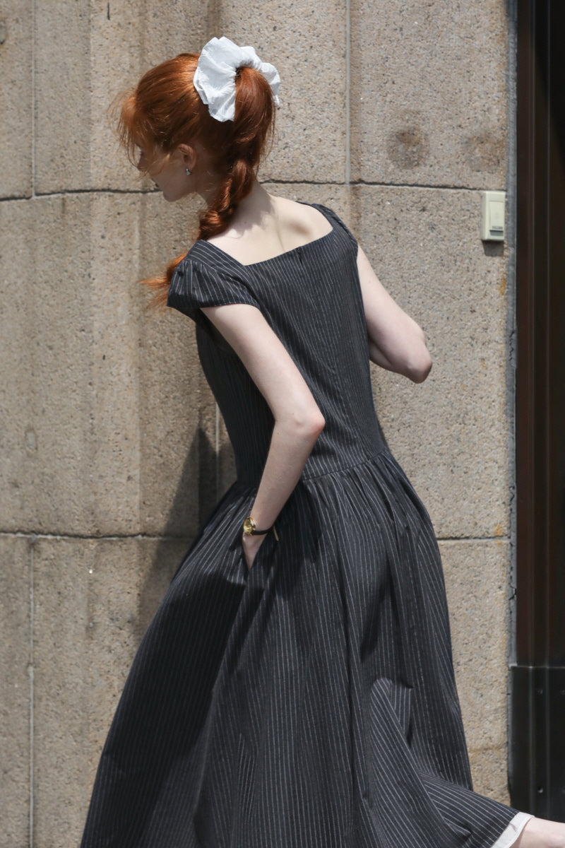 Square Neck Small Fly Sleeve Casual Dress