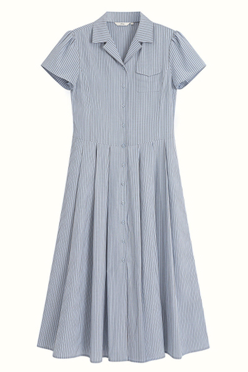 Simple Suit Collar Short Sleeve Shirt Dress