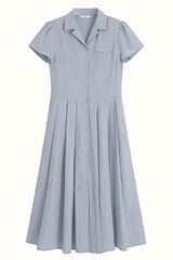 Simple Suit Collar Short Sleeve Shirt Dress