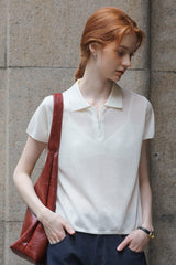 Polo Neck Loose Short Sleeve Top