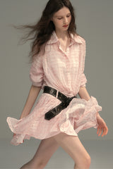 Pleated Check Flare Shirt Dress