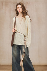 Cut-Out V-Neck Loose Sweater