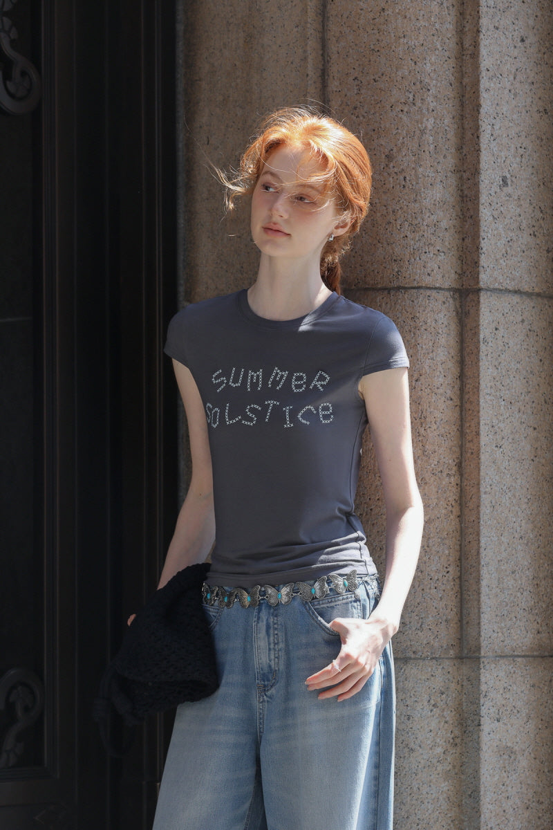 Alphabet Print Slim Fit Cap Sleeve T-Shirt