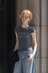 Alphabet Print Slim Fit Cap Sleeve T-Shirt
